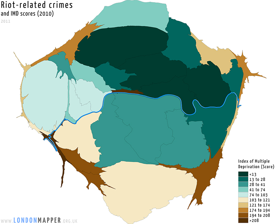 Recorded crimes related to the August 2011 riots in London and a comparison with the Index of Multiple Deprivation