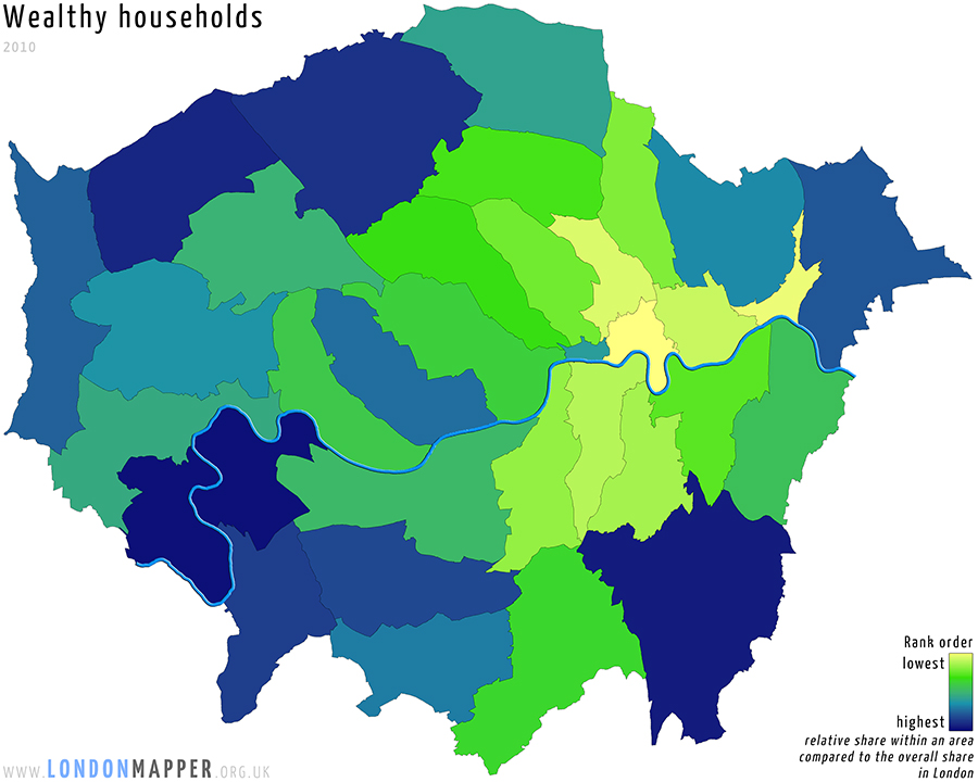 Cartogram of wealthy households in London in 2010